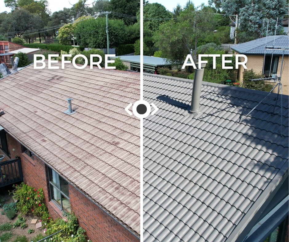 Roof painting Canberra before and after image