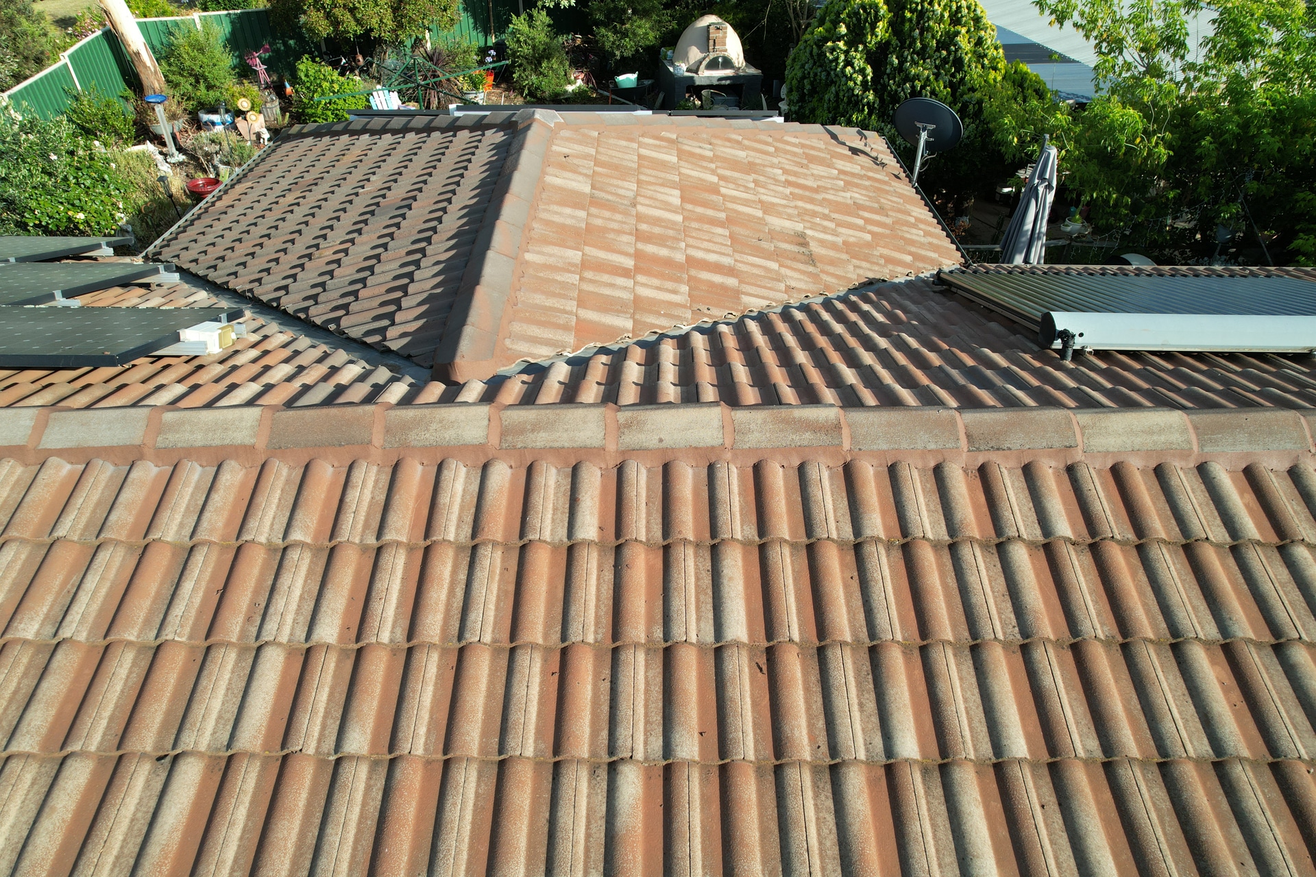 Drone arial view of roof before painted by Canberra Roof Painters Spray Masters